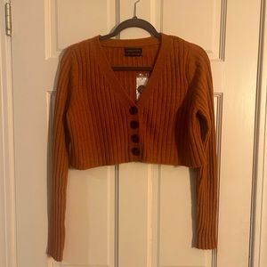 Cropped Orange Button Down Sweater